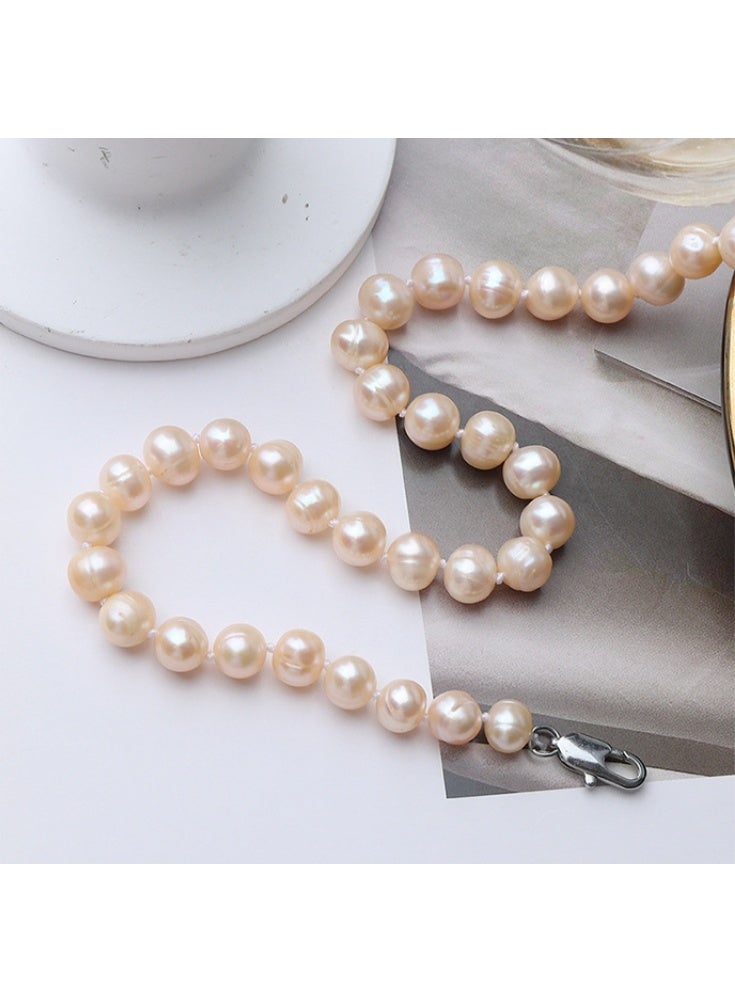 LATEEN Natural Pearl Necklace 8mm Natural Fresh Water Pearl Necklace Sterling Silver Buckle Beige Pearl 9mm With Luxry Gift Box - Image 4